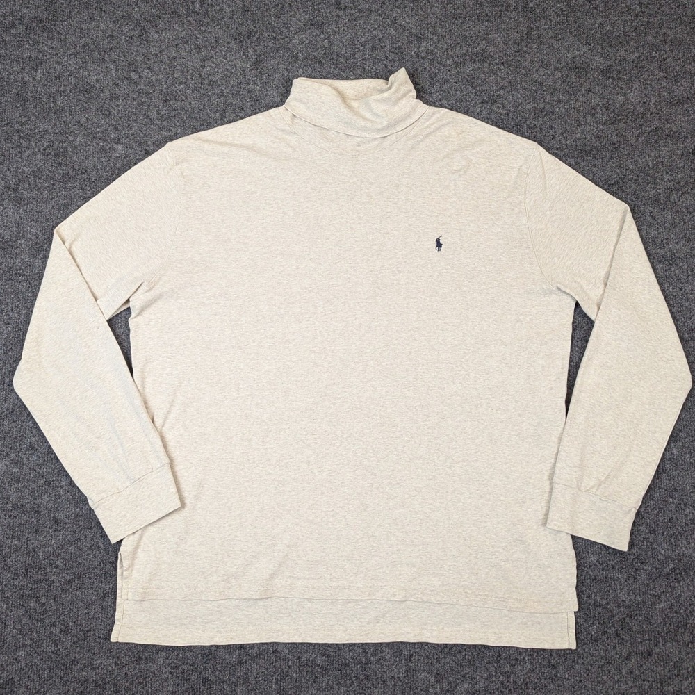 Vintage Polo Ralph Lauren Mens XXL Oatmeal Beige 100% Cotton Turtleneck Shirt
